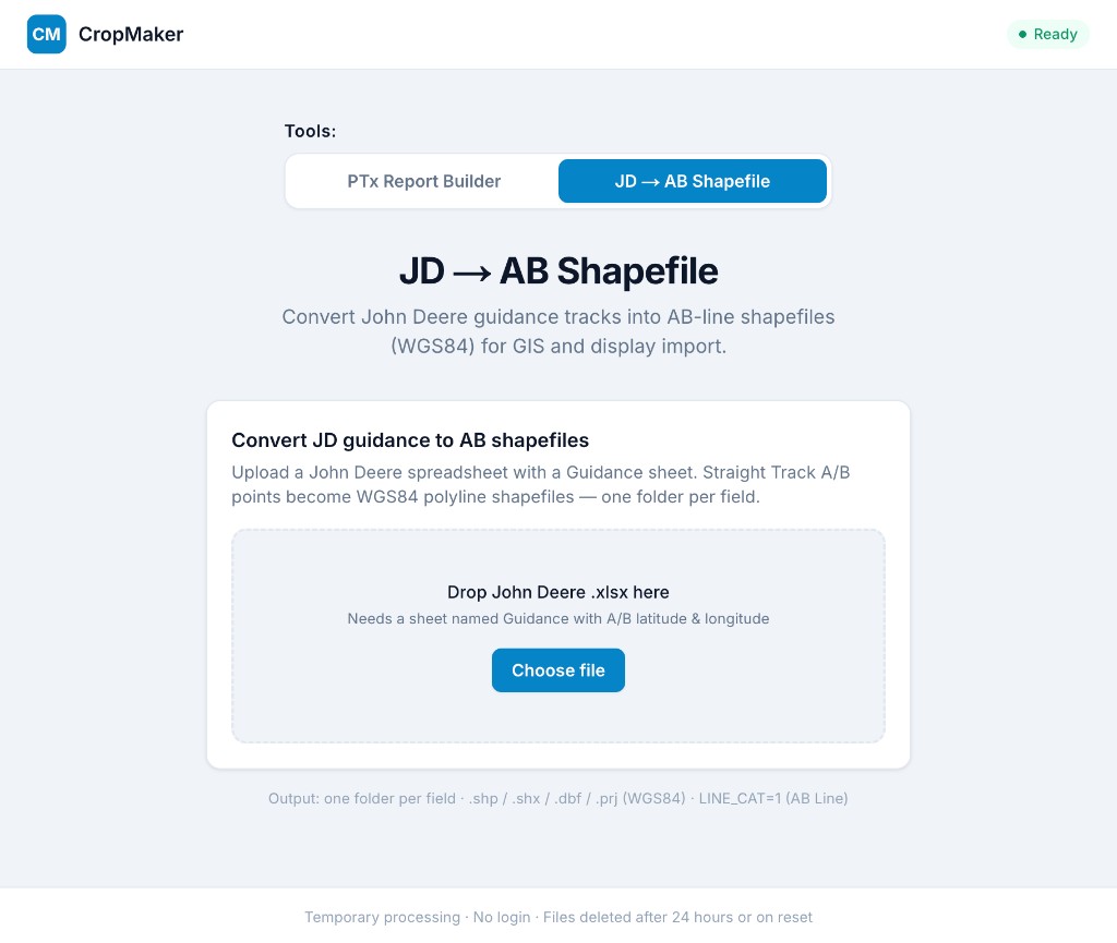 CropMaker JD to AB shapefile converter on desktop