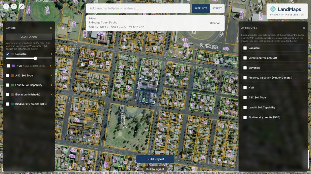 LandMaps property intelligence map with cadastral layers
